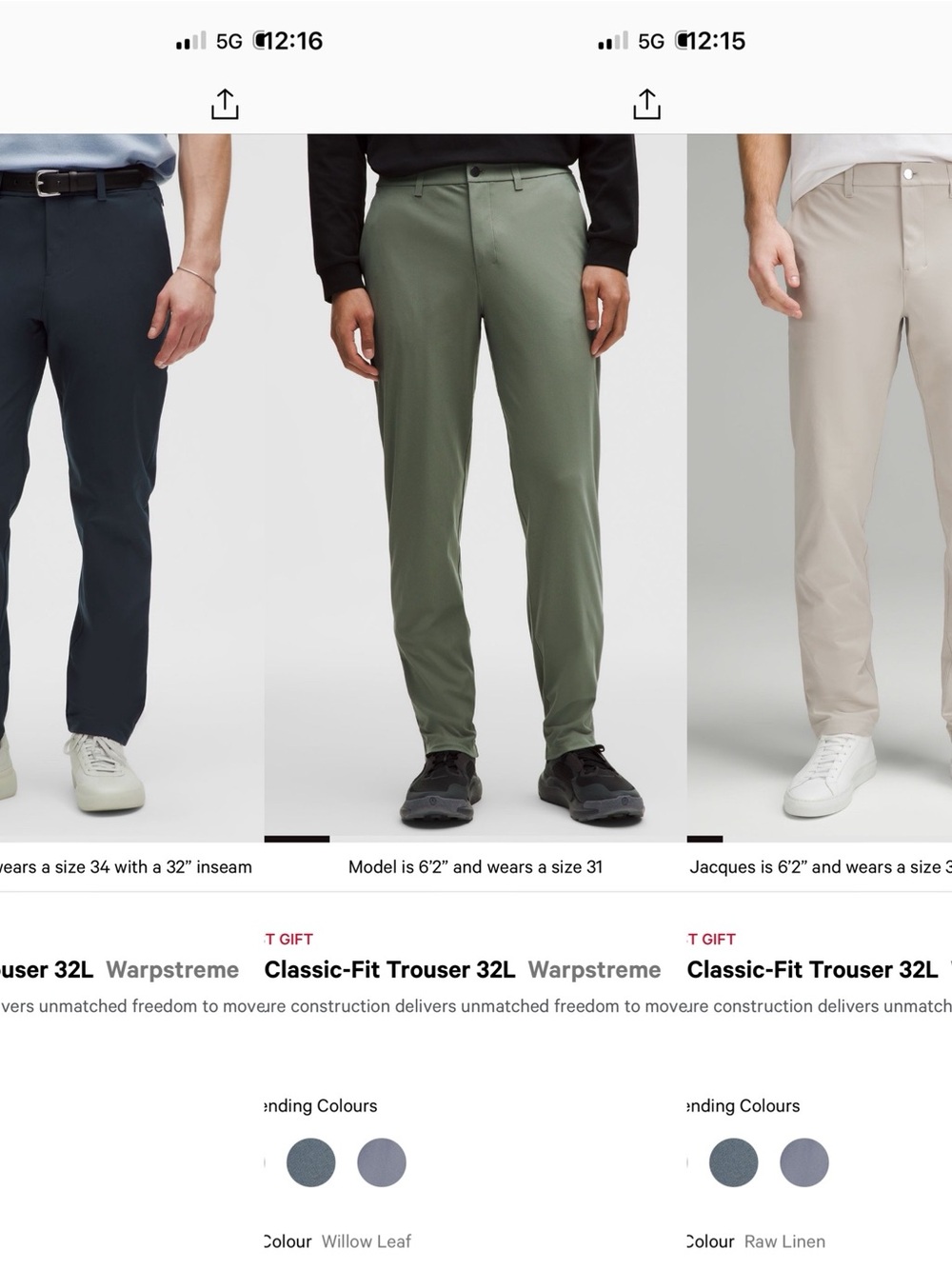 Lululemon Men’s Classic-Fit Warpstreme Trouser Bundle of 3 size 34 waist